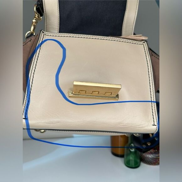 ZAC Zac Posen Eartha Top Handle Leather & Suede Satchel Cream Black Tan - Picture 15 of 15